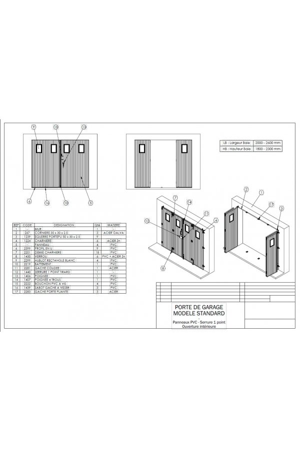 Porte de garage battante standard en PVC — vue latérale en Bourgogne