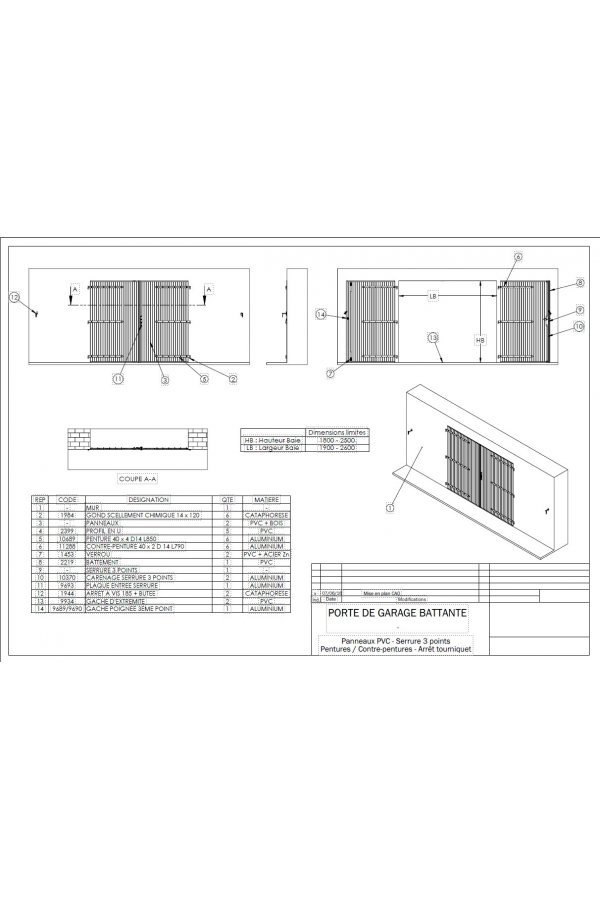 Porte de garage battante sur mesure en PVC — vue latérale en Provence