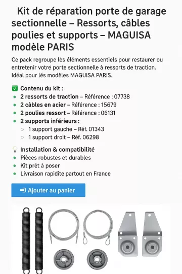 Cable acier pour porte de garage sectionnelle - vue de face | Ile-de-France