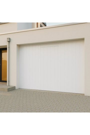 Porte de garage coulissante standard en PVC blanc avec panneaux verticaux