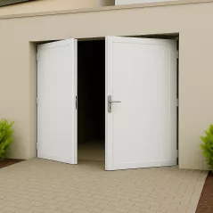 Porte de garage battante sur mesure en PVC | 2 battants ouverture extérieure