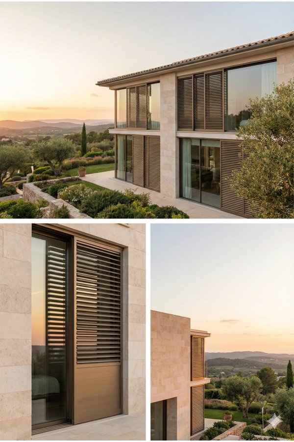 Volet coulissant aluminium lames orientables détails des lames ajustables sur façade