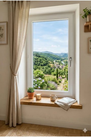 Fenêtre PVC 1 ouvrant oscillo-battant sur mesure – vue intérieure lumière naturelle