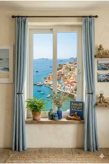 Baie coulissante PVC sur mesure oscillo-battant translation – vue intérieure lumière naturelle