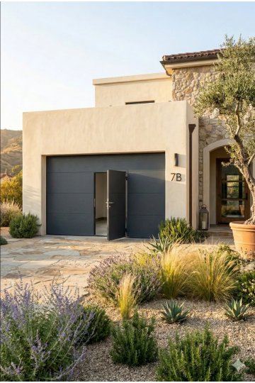 Porte de garage sectionnelle gris anthracite avec portillon intégré – panneaux lisses sur mesure