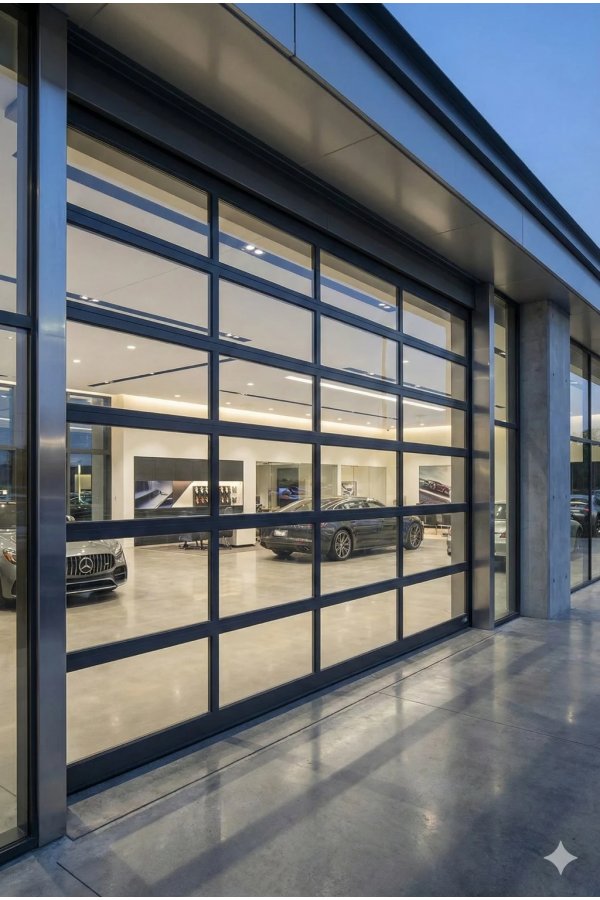 Porte sectionnelle industrielle full vision vitrée aluminium showroom concession automobile