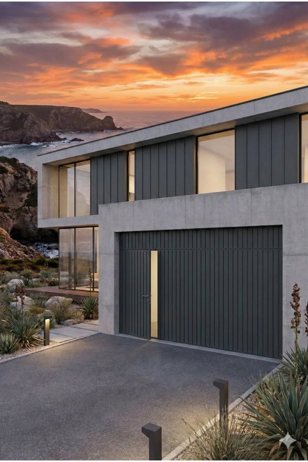 Porte basculante motorisee blanche sur mesure - villa contemporaine