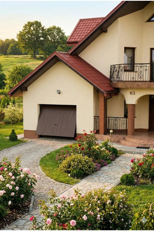 Porte garage basculante motorisee RAL vert - maison pierre vignoble