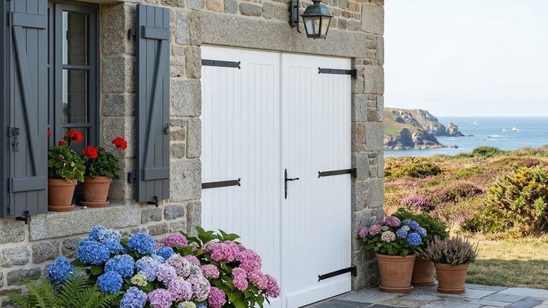 Porte de garage battante PVC deux battants ouverture exterieure sur mesure | Normandie