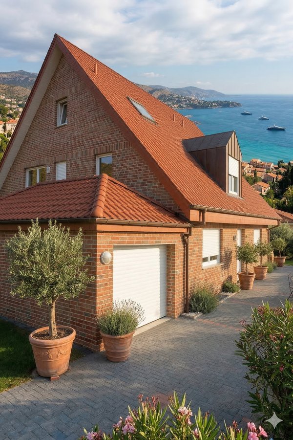 Porte de garage enroulable aluminium 55 motorisee - maison en briques sur la Cote d Azur