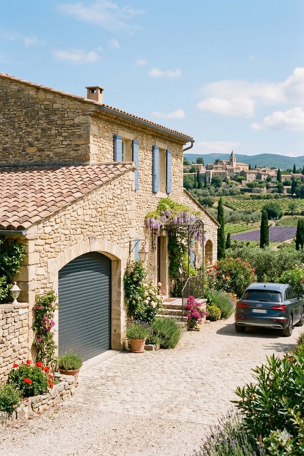 Porte de garage enroulable aluminium 55 motorisee - mas provencal avec lavande en Provence