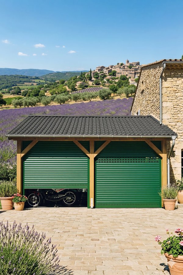 Porte de garage enroulable aluminium 77 isolee avec moteur - carport double en Provence