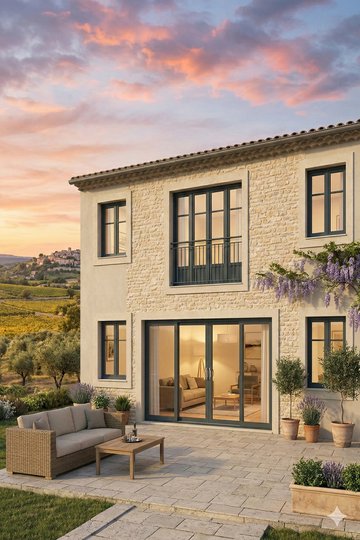 Fenetre PVC 1 ouvrant oscillo-battant sur mesure Aluplast - mas provencal avec glycine en Provence