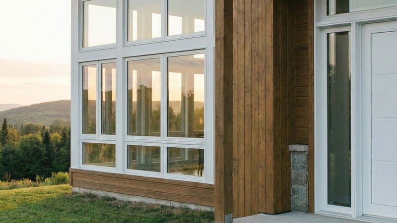 Fenetre PVC 3 vantaux sur mesure Aluplast - maison moderne en montagne