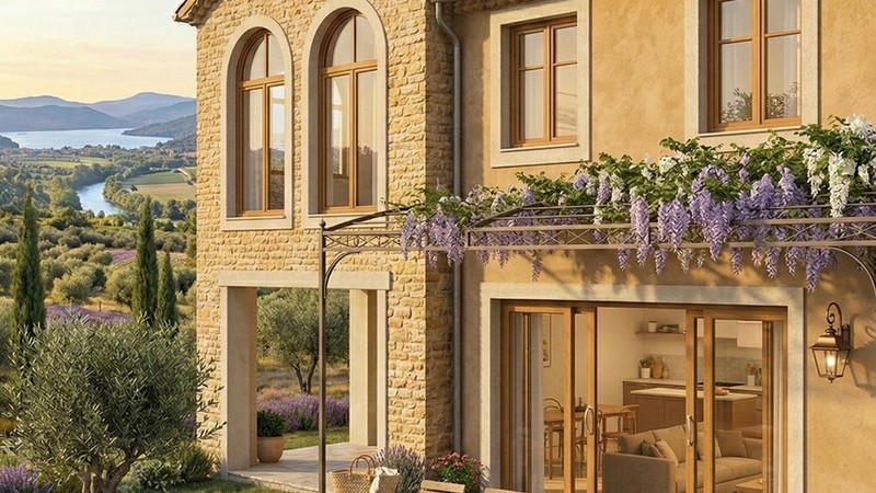 Fenetre PVC 3 vantaux sur mesure Aluplast - mas en pierre doree en Provence