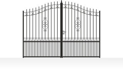 Portail acier chapeau de gendarme ajouré volutes fer forgé - vue technique configurateur