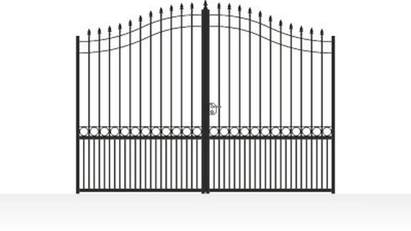 Portail acier chapeau de gendarme ajouré rosaces fer forgé - vue technique configurateur