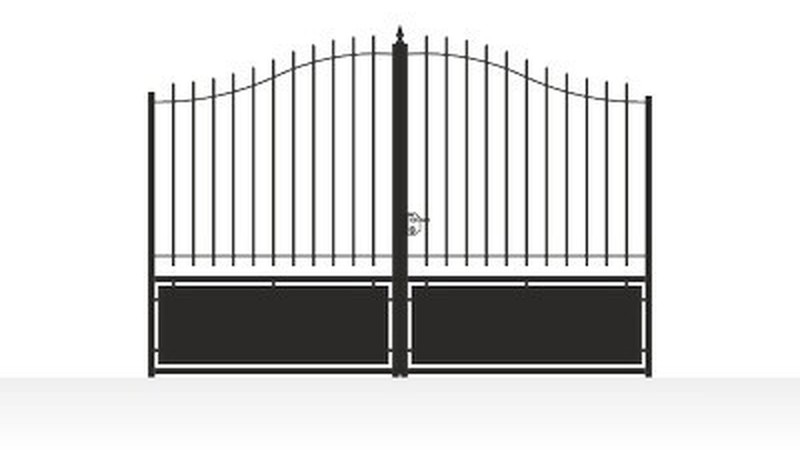 Portail acier chapeau de gendarme semi-plein tradition fer forgé - vue technique configurateur