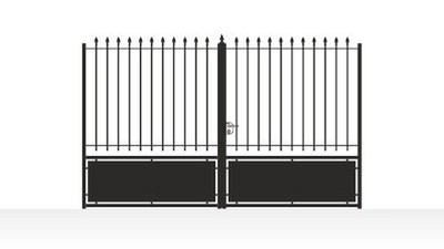 Portail acier droit semi-plein avec soubassement fer forgé - vue technique configurateur