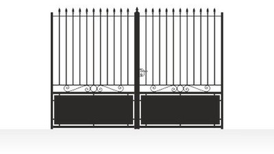 Portail acier droit semi-plein barreaux et tôle - vue technique configurateur