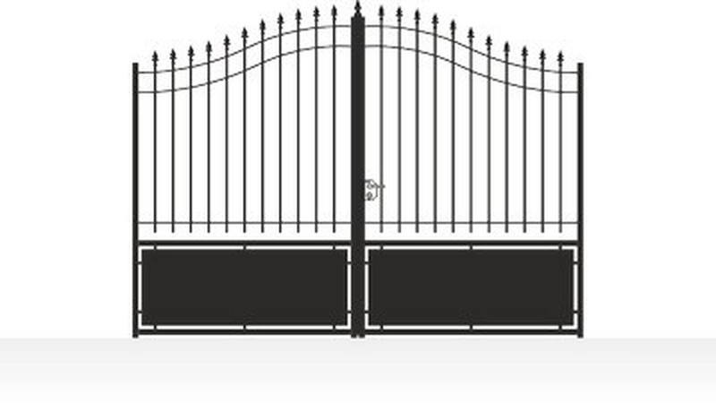 Portail acier chapeau de gendarme semi-plein soubassement tôle - vue technique configurateur