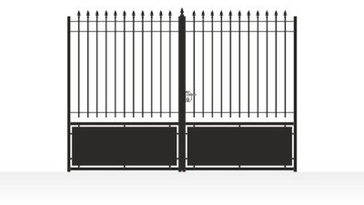 Portail acier droit semi-plein occultant partiel fer forgé - vue technique configurateur