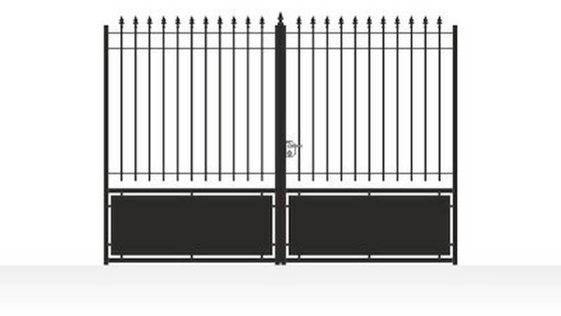 Portail acier droit semi-plein occultant partiel fer forgé - vue technique configurateur