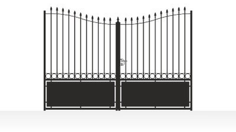 Portail acier chapeau de gendarme semi-plein robuste fer forgé - vue technique configurateur