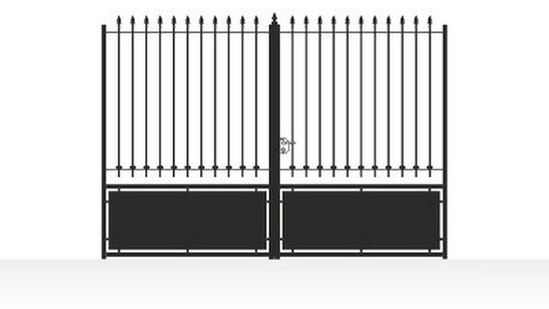 Portail acier droit semi-plein classique fer forgé - vue technique configurateur