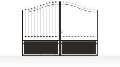 Portail acier chapeau de gendarme semi-plein volutes décoratives - vue technique configurateur