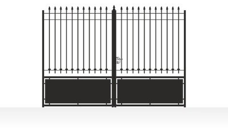 Portail acier droit semi-plein tôle décorative - vue technique configurateur