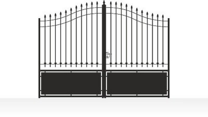 Portail acier chapeau de gendarme semi-plein décoratif fer forgé - vue technique configurateur