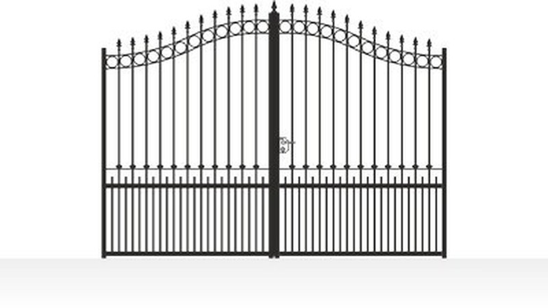 Portail acier travaillé chapeau de gendarme ajouré fer forgé artisanal - vue technique configurateur