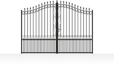 Portail acier travaillé chapeau de gendarme volutes artisanales - vue technique configurateur