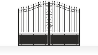Portail acier travaillé chapeau de gendarme semi-plein fer forgé - vue technique configurateur