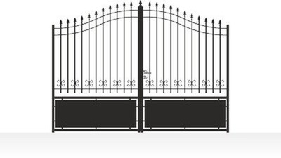 Portail acier travaillé chapeau de gendarme rosaces décoratives - vue technique configurateur