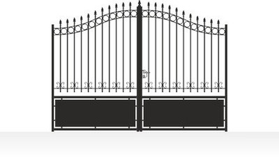 Portail acier travaillé chapeau de gendarme volutes élégantes - vue technique configurateur