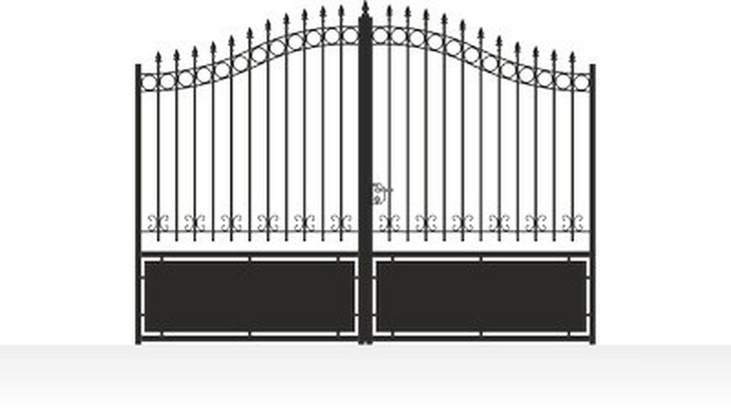 Portail acier travaillé chapeau de gendarme volutes élégantes - vue technique configurateur