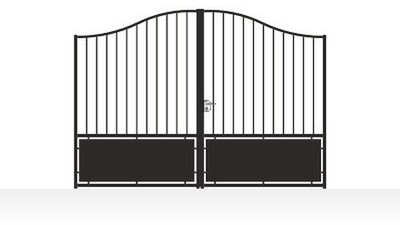 Portail acier travaillé fers de lance semi-plein fer forgé - vue technique configurateur