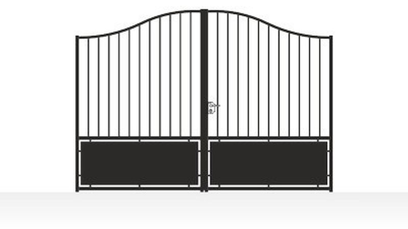 Portail acier travaillé fers de lance semi-plein fer forgé - vue technique configurateur