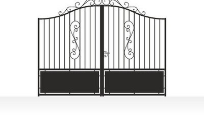 Portail acier travaillé pointes et volutes semi-plein - vue technique configurateur