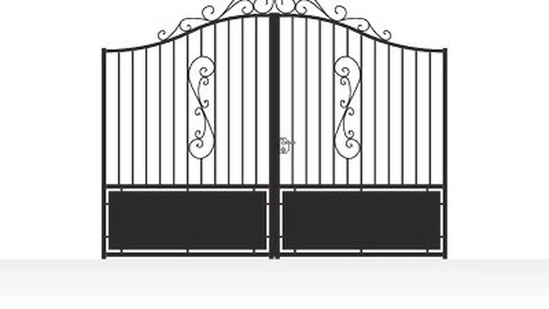 Portail acier travaillé pointes et volutes semi-plein - vue technique configurateur