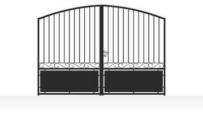Portail acier travaillé style patrimonial semi-plein fer forgé - vue technique configurateur