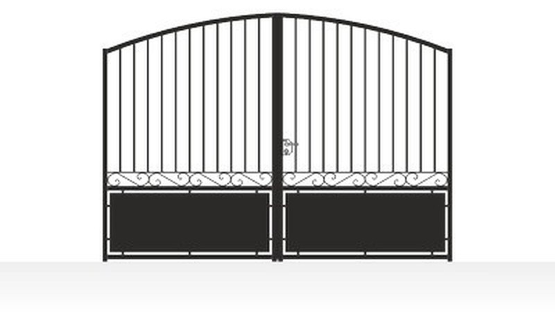 Portail acier travaillé style patrimonial semi-plein fer forgé - vue technique configurateur