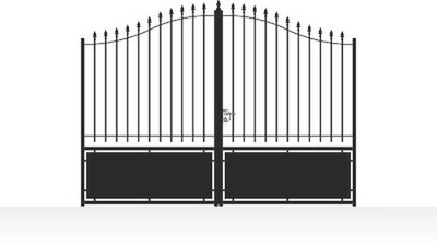 Portail acier chapeau de gendarme semi-plein ornementé fer forgé