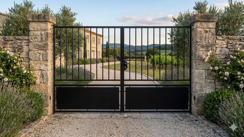 Portail acier droit semi-plein ligne simple sur mesure