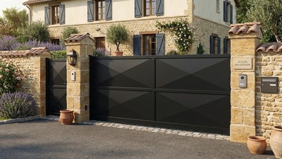 Portail acier droit contemporain lignes simples sur mesure