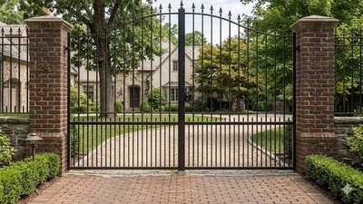 Portail acier chapeau de gendarme ajouré ferronnerie artisanale