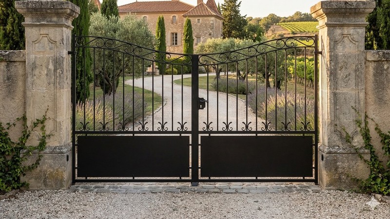 Portail acier travaillé style château fer forgé sur mesure