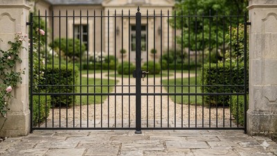 Portail acier ajouré droit barreaux fer forgé sur mesure